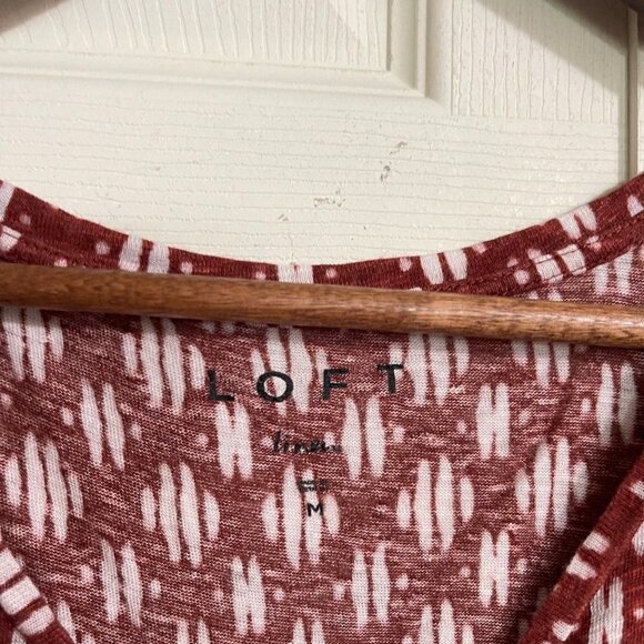 LOFT Womens Rust Red Short Sleeve Geometric Pattern 100% Linen Blouse Medium - Picture 2 of 6